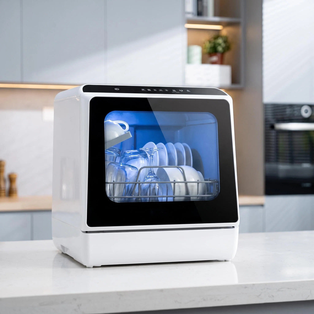 Space‑Saving Countertop Dishwasher, Hot Air Drying & Multiple Wash Programs