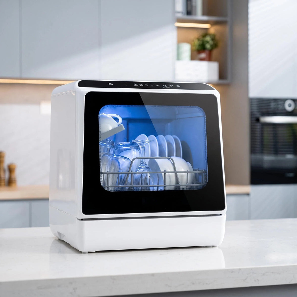 Space‑Saving Countertop Dishwasher, Hot Air Drying & Multiple Wash Programs