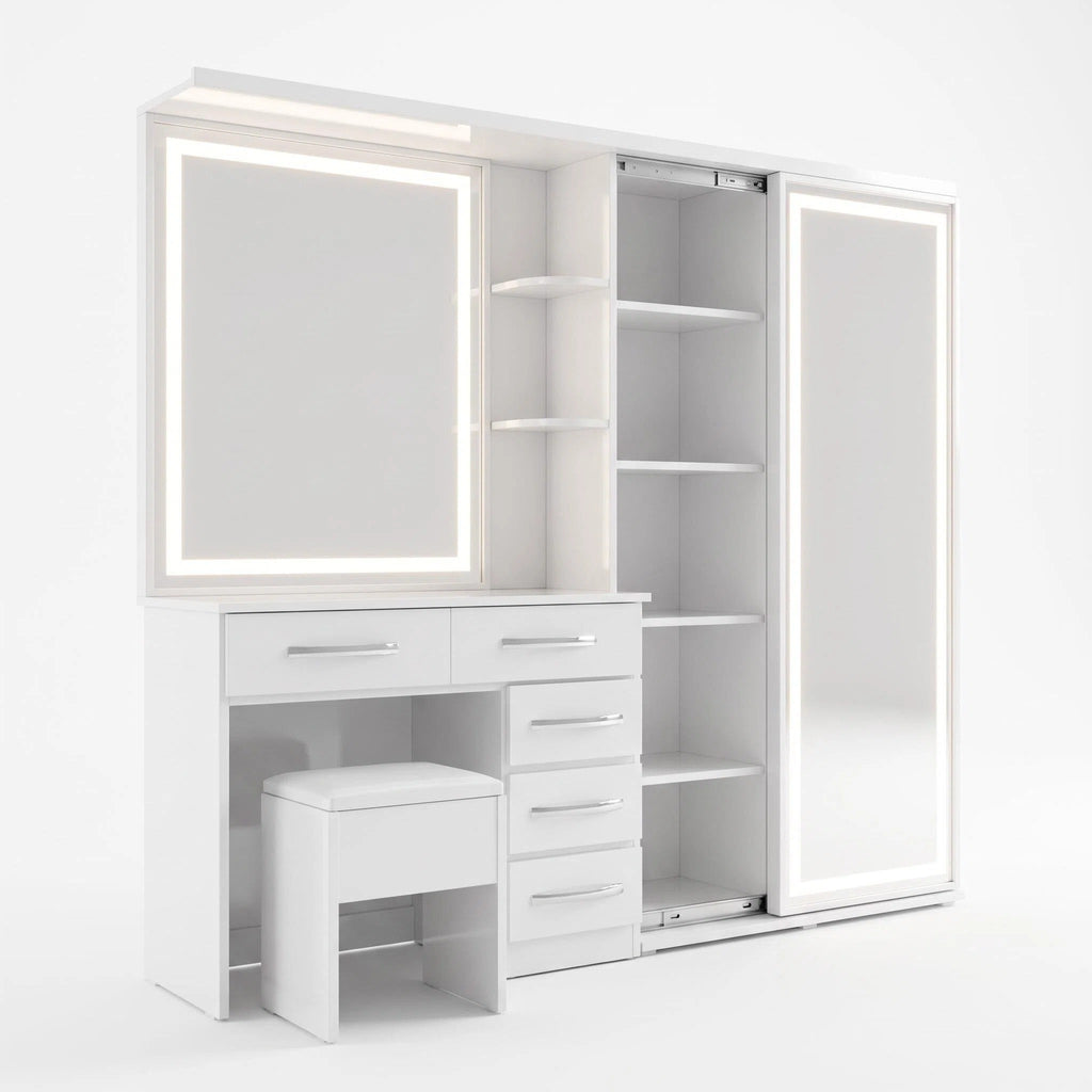 All‑in‑One Makeup Vanity Set | Full Body LED Mirror & Stool Included