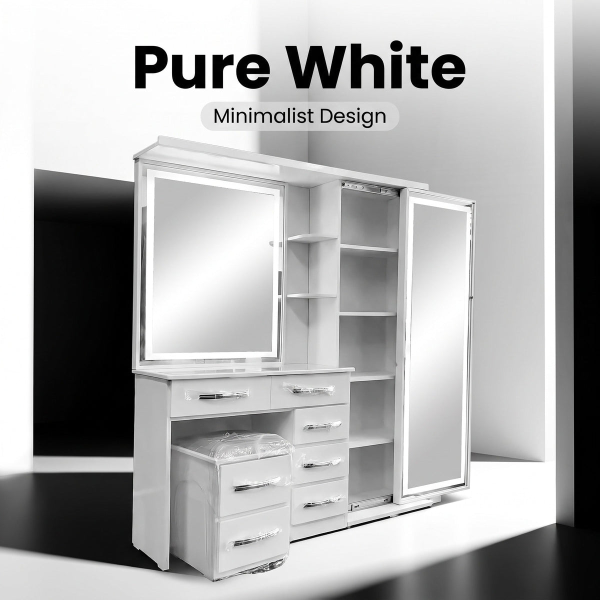 All‑in‑One Makeup Vanity Set | Full Body LED Mirror & Stool Included