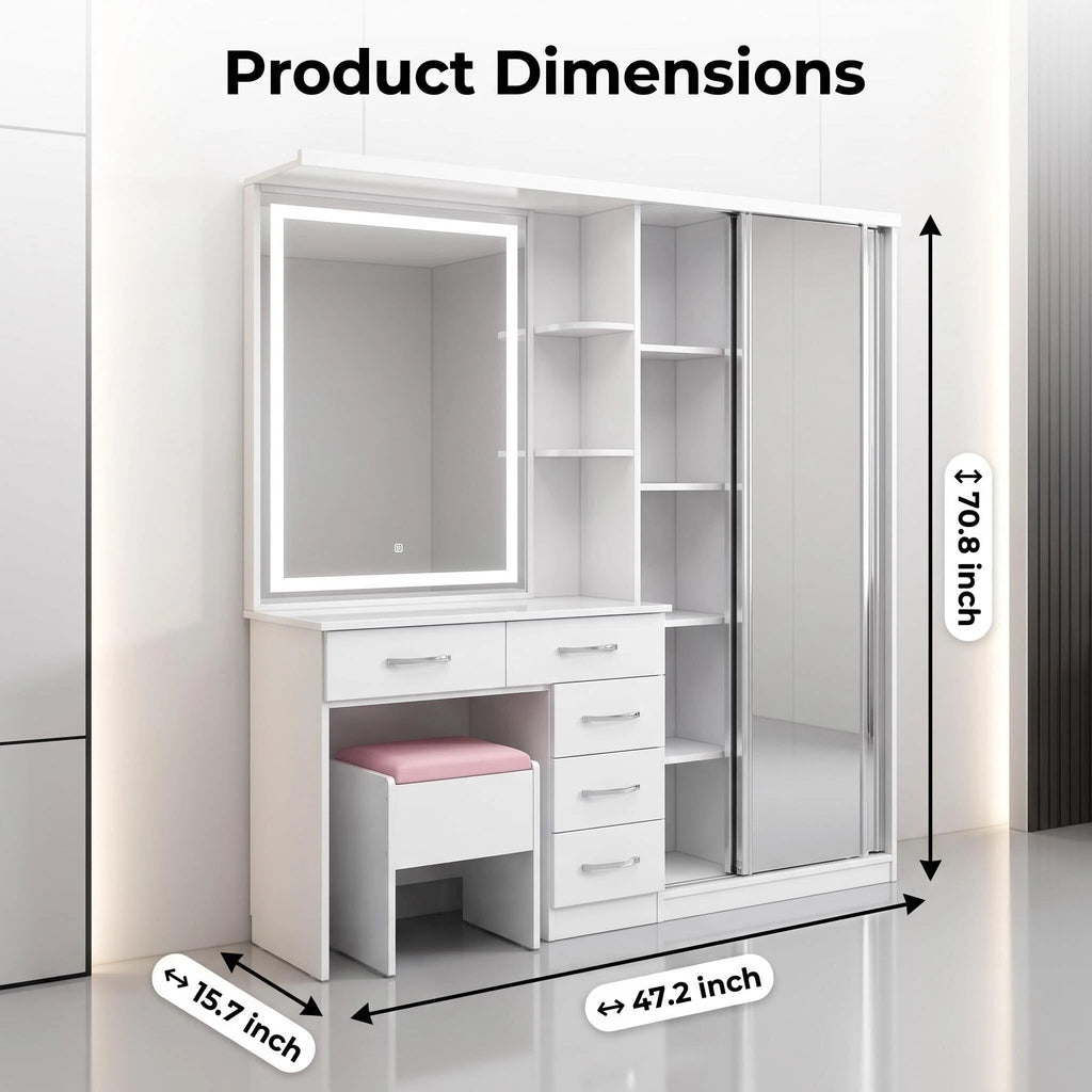 All‑in‑One Makeup Vanity Set | Full Body LED Mirror & Stool Included