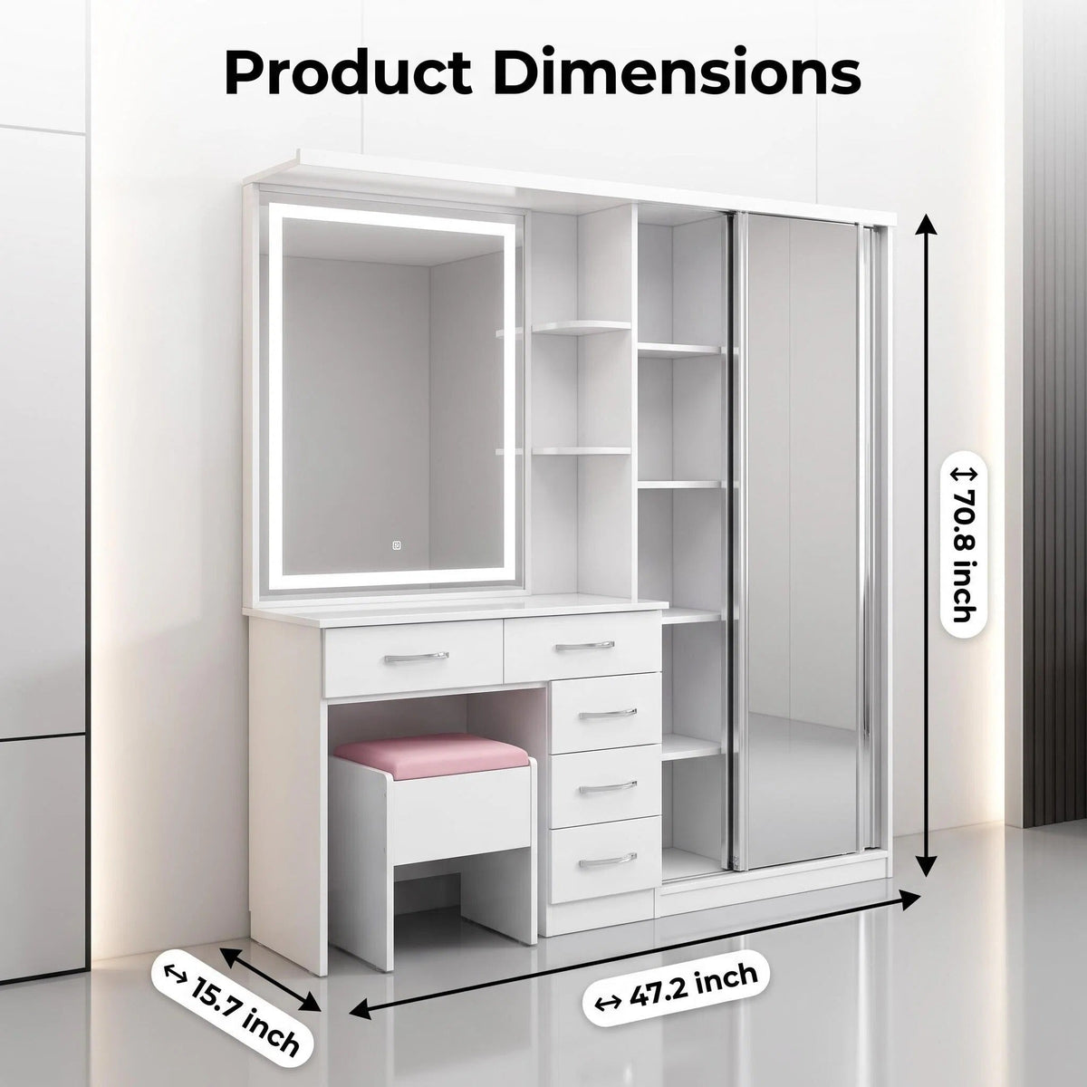 All‑in‑One Makeup Vanity Set | Full Body LED Mirror & Stool Included