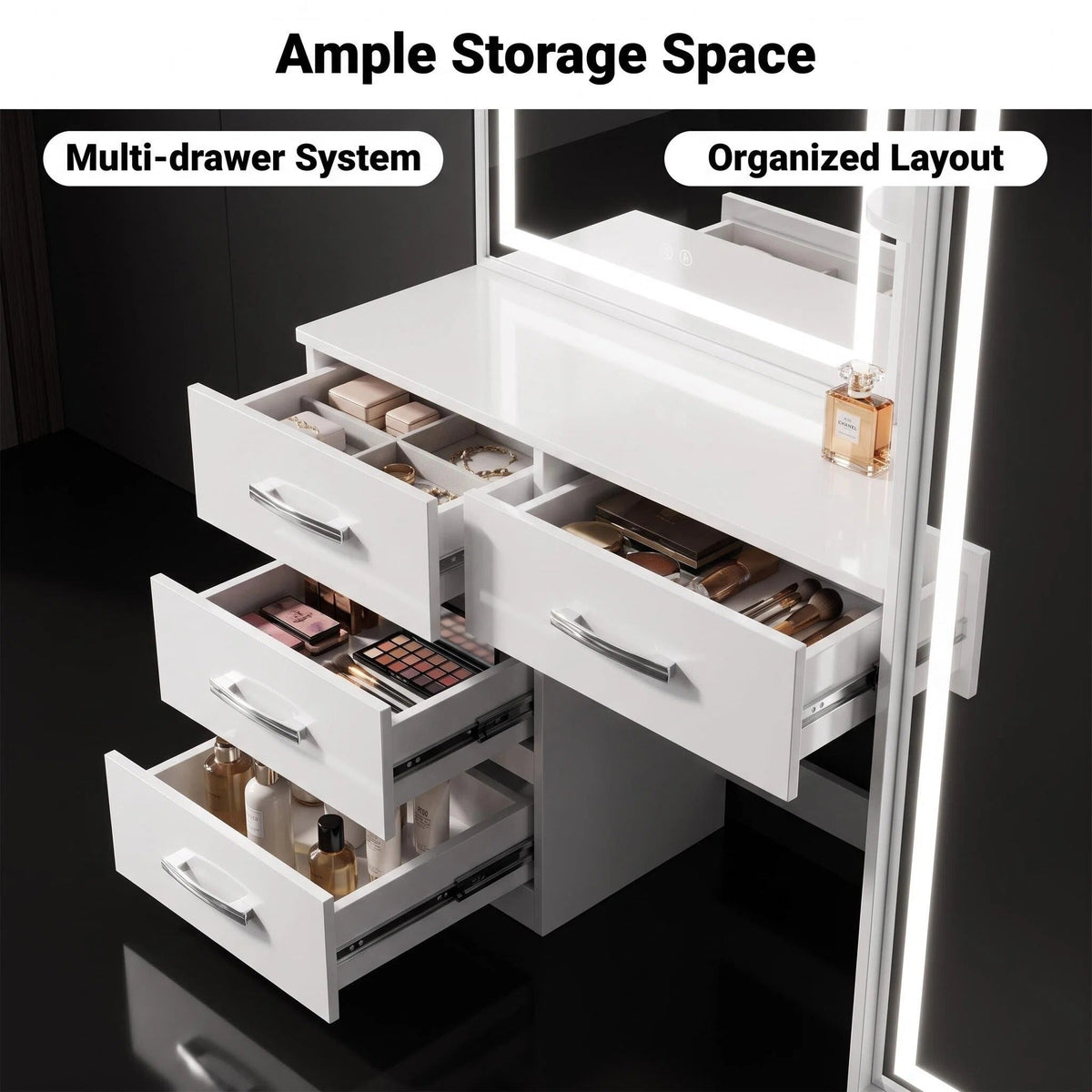 All‑in‑One Makeup Vanity Set | Full Body LED Mirror & Stool Included