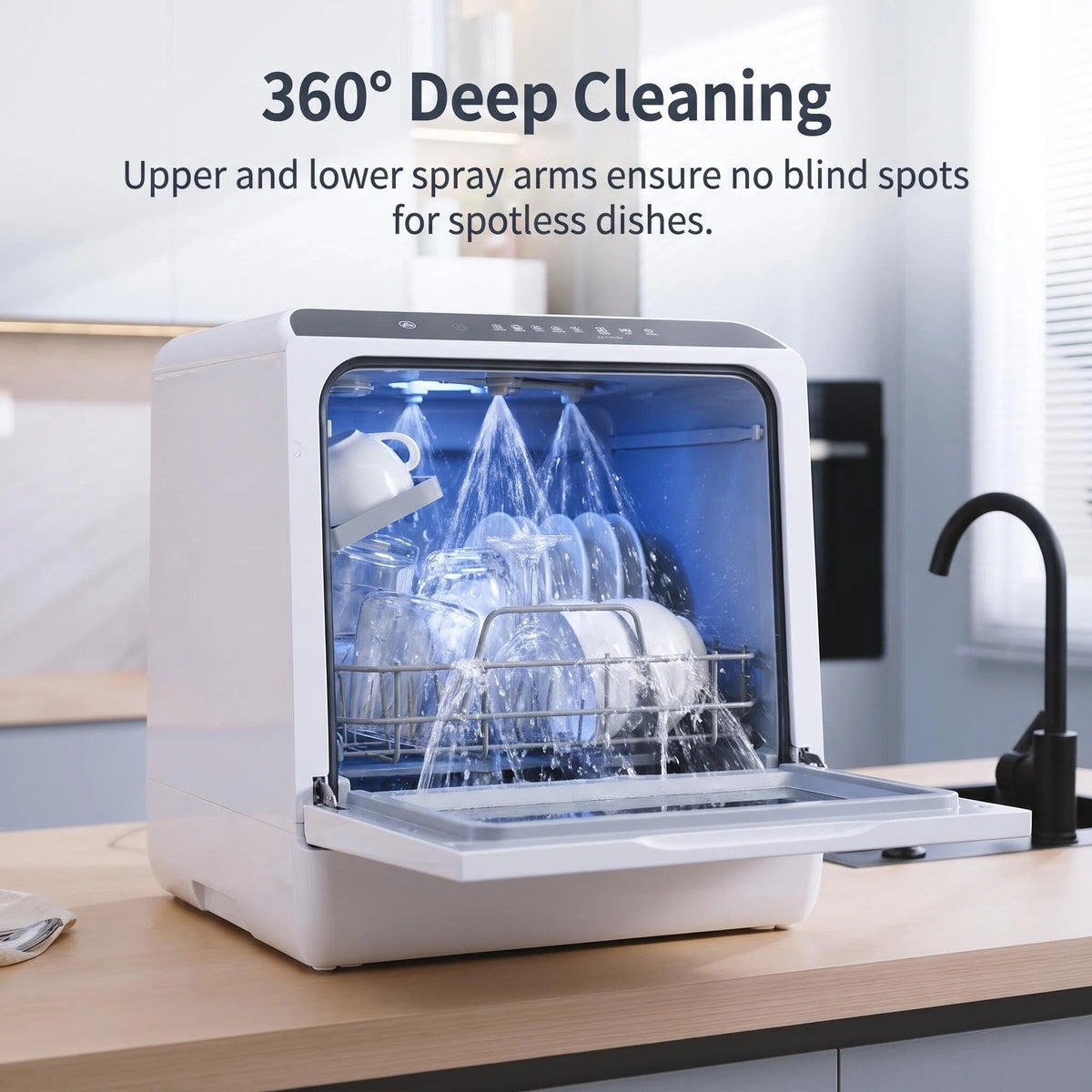 Space‑Saving Countertop Dishwasher, Hot Air Drying & Multiple Wash Programs