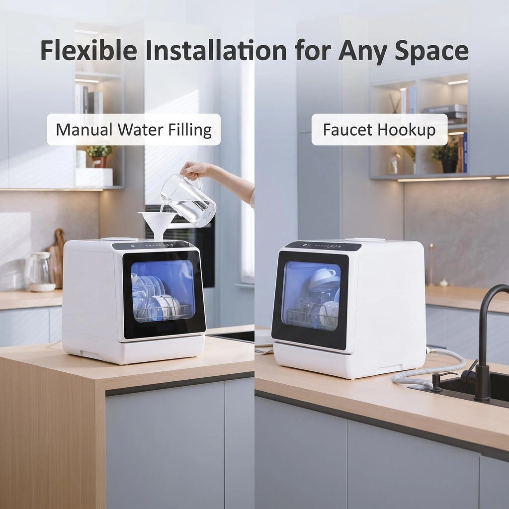 Space‑Saving Countertop Dishwasher, Hot Air Drying & Multiple Wash Programs