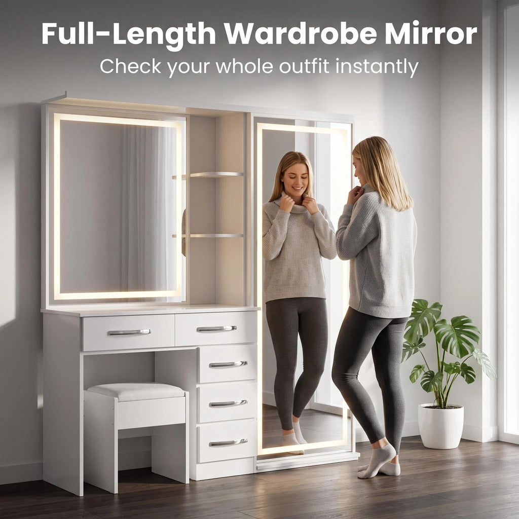 All‑in‑One Makeup Vanity Set | Full Body LED Mirror & Stool Included