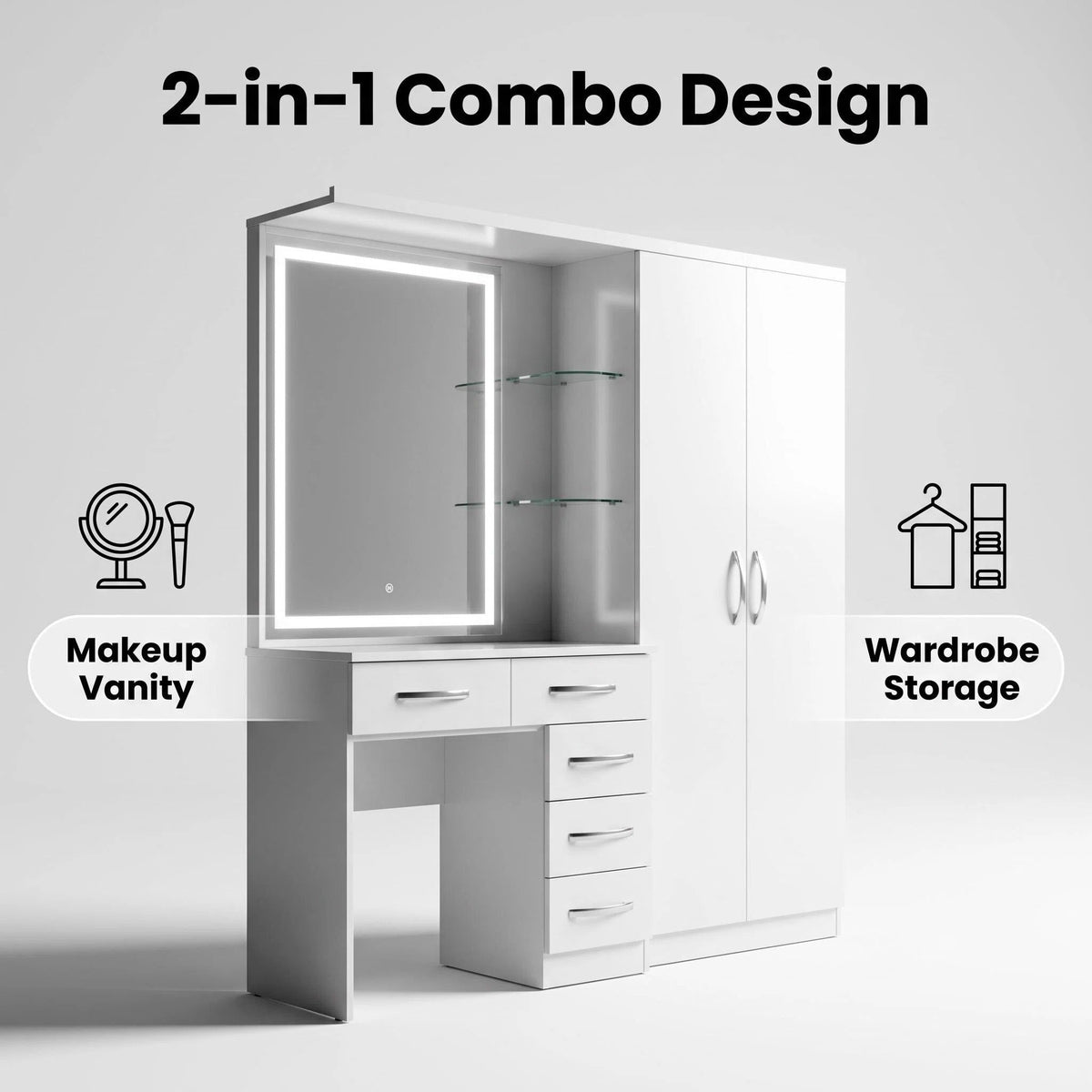 All‑in‑One Makeup Vanity Set | Full Body LED Mirror & Stool Included