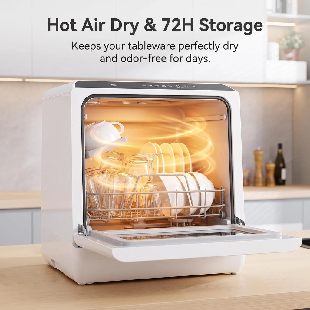 Space‑Saving Countertop Dishwasher, Hot Air Drying & Multiple Wash Programs