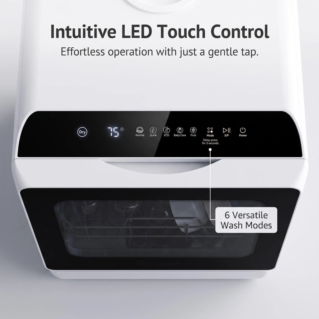 Space‑Saving Countertop Dishwasher, Hot Air Drying & Multiple Wash Programs