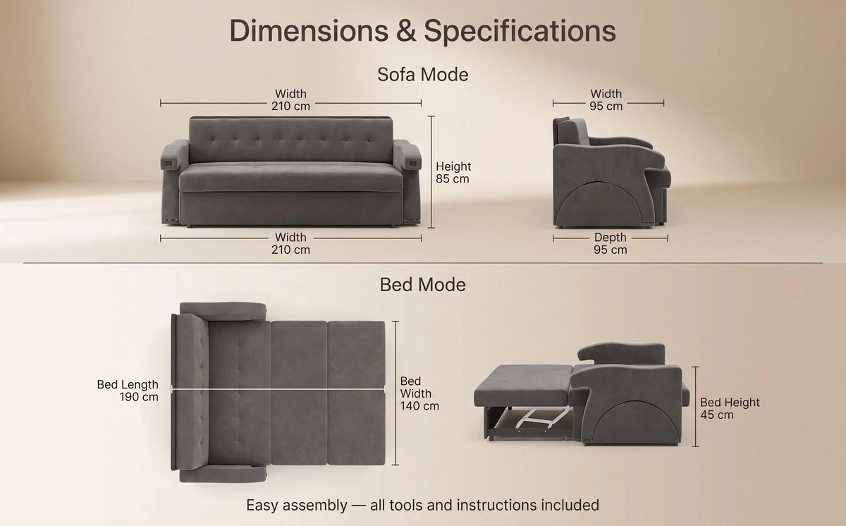 Multi‑Purpose Convertible Sofa, Sofa / Bed / Desk 3‑Mode Home Furniture