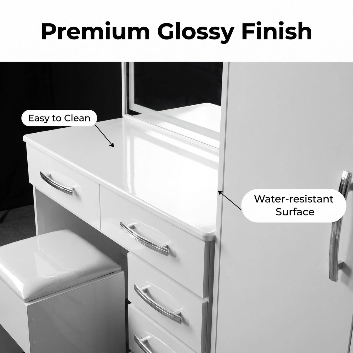 All‑in‑One Makeup Vanity Set | Full Body LED Mirror & Stool Included