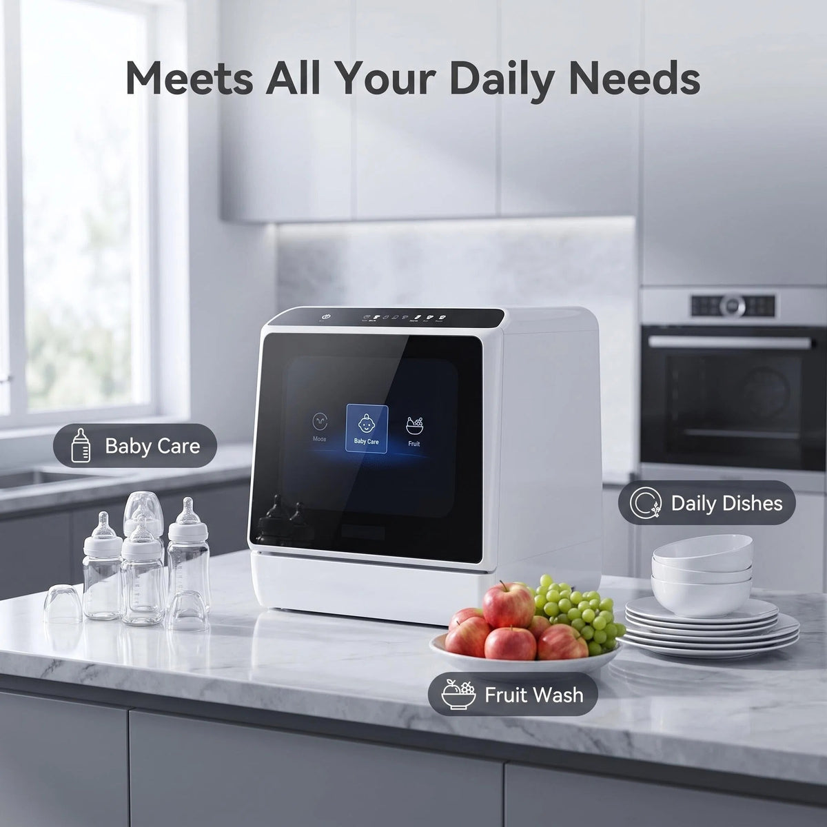 Space‑Saving Countertop Dishwasher, Hot Air Drying & Multiple Wash Programs