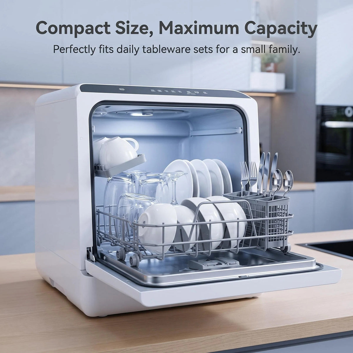 Space‑Saving Countertop Dishwasher, Hot Air Drying & Multiple Wash Programs