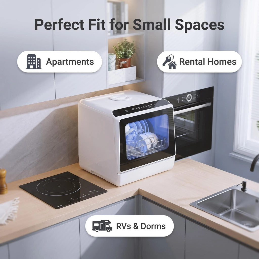Space‑Saving Countertop Dishwasher, Hot Air Drying & Multiple Wash Programs