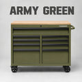 Mobile Tool Storage Cabinet on Wheels, Solid Wood Worktop & Built-In Power Strip for Workshop